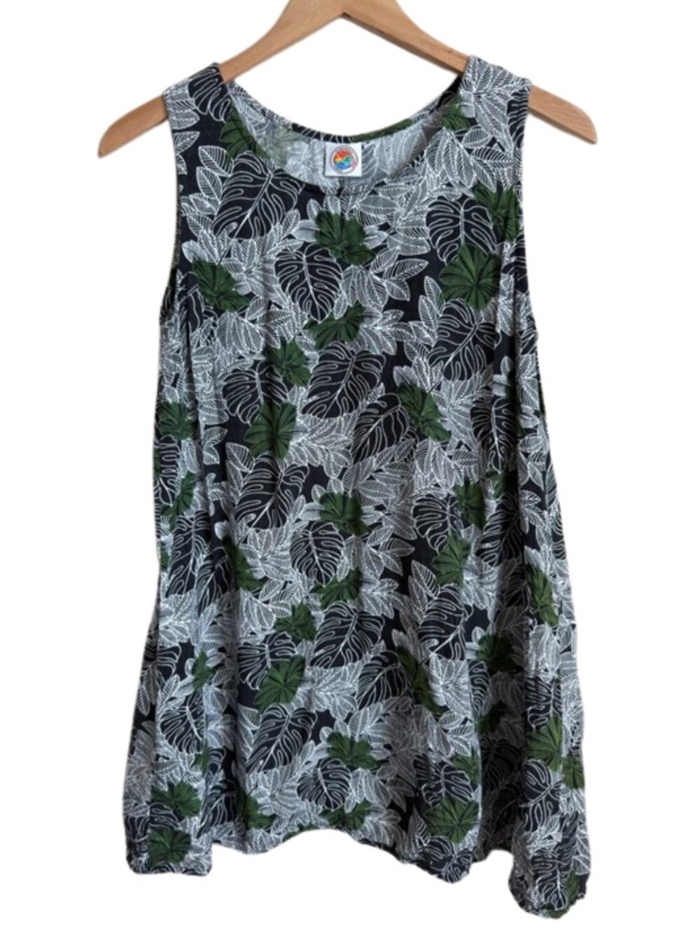 Tropical Monstera Leaf Shift Dress Hawaii Handmade Rayon Black Green Size Small